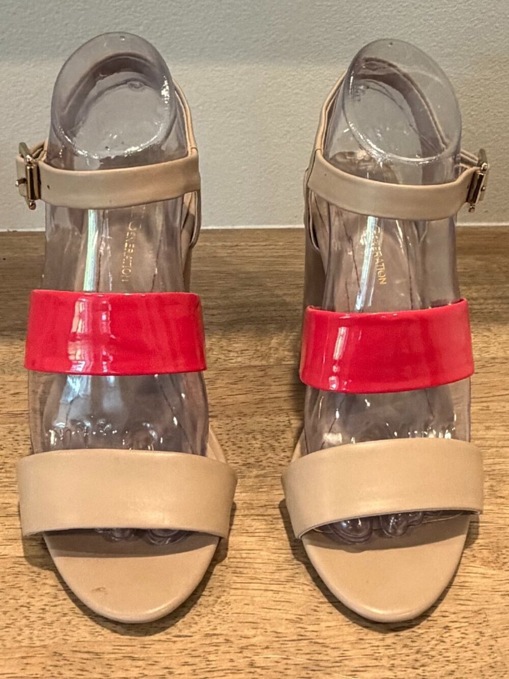 BCBGeneration Strappy Block Heels Pink Cream 7.5 - Picture 3 of 12